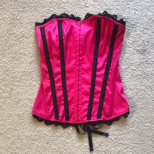 Charlotte Russe Bustier Top, size medium, magenta pink with black lace